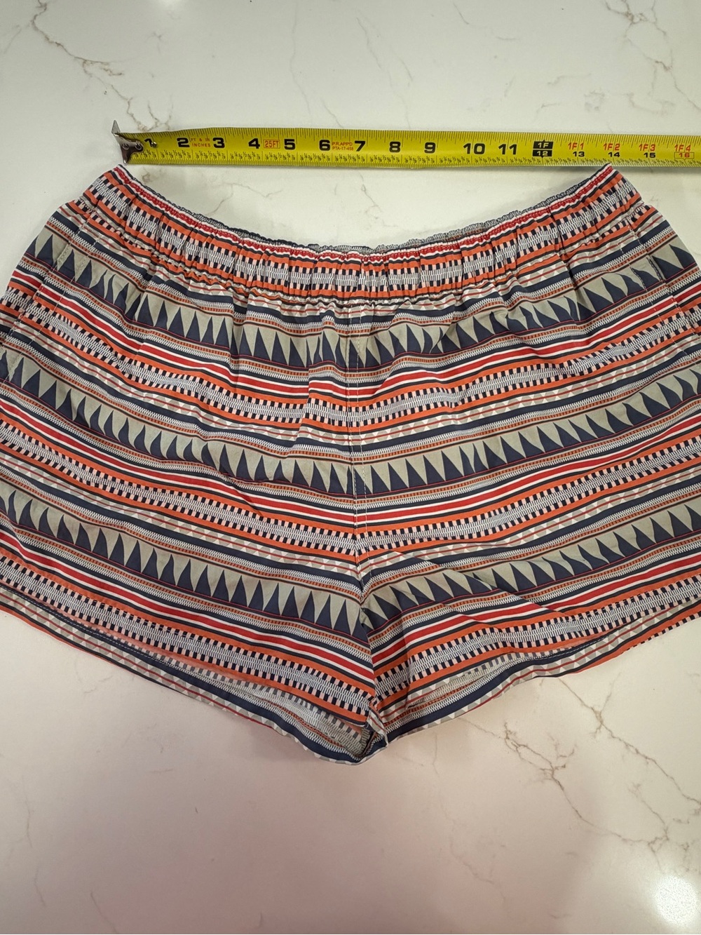 Patagonia Red, Navy & Cream Striped Athletic Shorts